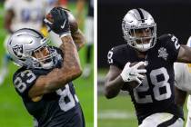 Las Vegas Raiders tight end Darren Waller, left, and running back Josh Jacobs were named to the ...