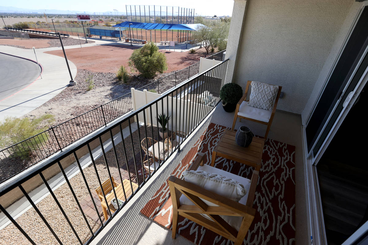 A model with a view of the Strip at Panorama housing development by Touchstone Living on North ...