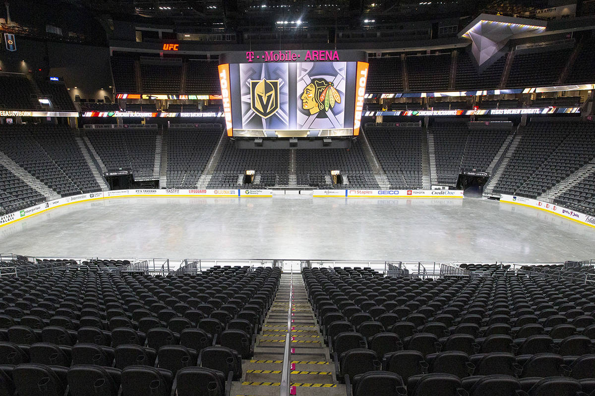 T-Mobile Arena is empty on Sunday, Aug. 16, 2020, in Las Vegas. (Ellen Schmidt/Las Vegas Review ...