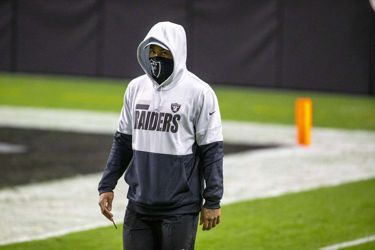 Raiders strong safety Johnathan Abram walks on the field during the first quarter of an NFL foo ...