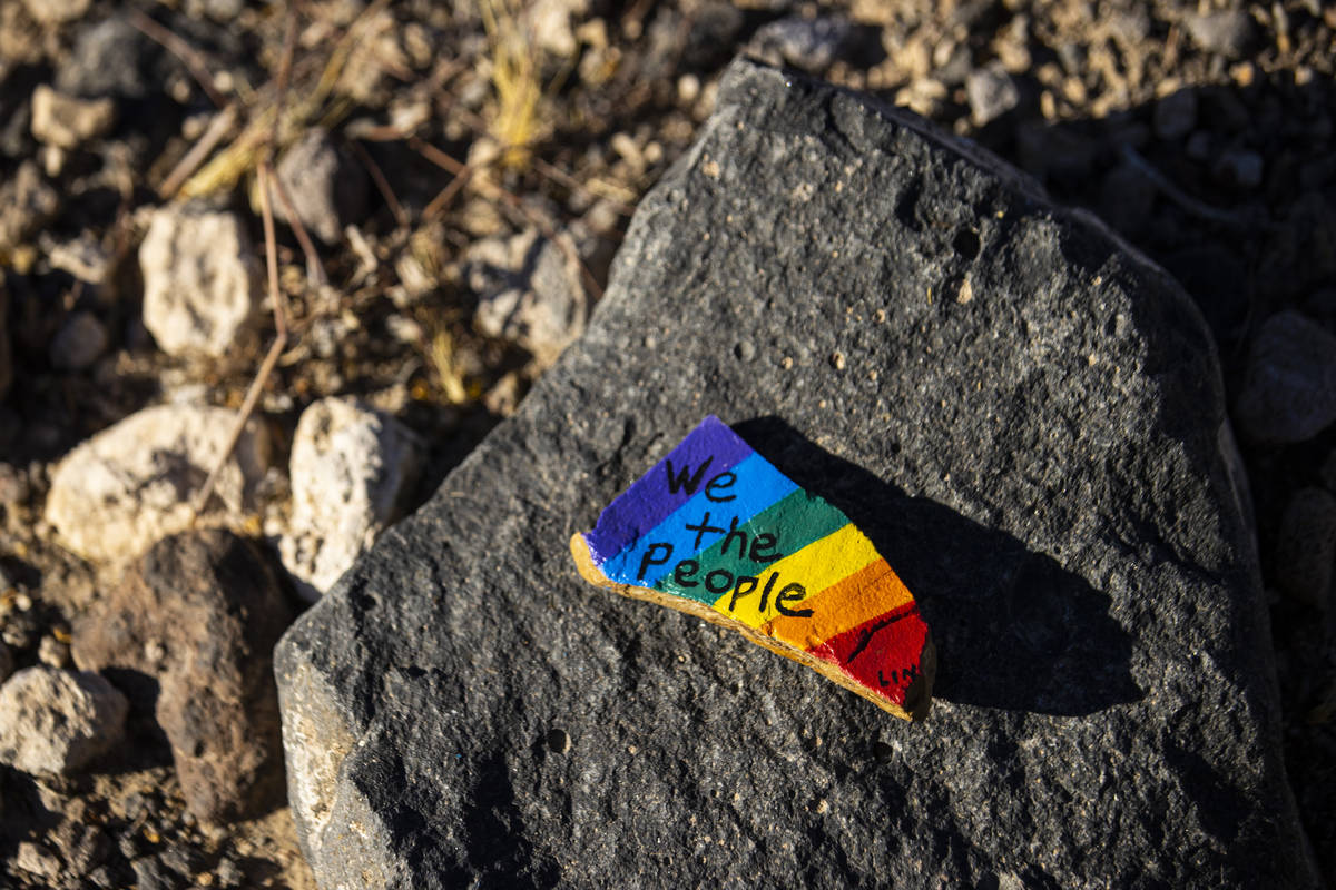 Painted rocks with encouraging words popped up along the Nevada Power Trail in Henderson during ...