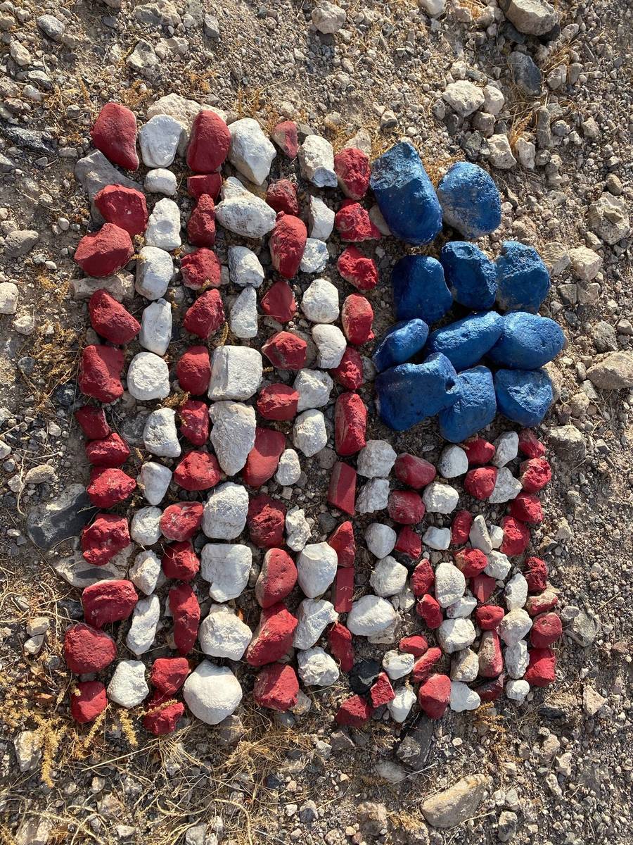 Painted rocks to cheer passersby began popping up along the Nevada Power Trail in Henderson dur ...