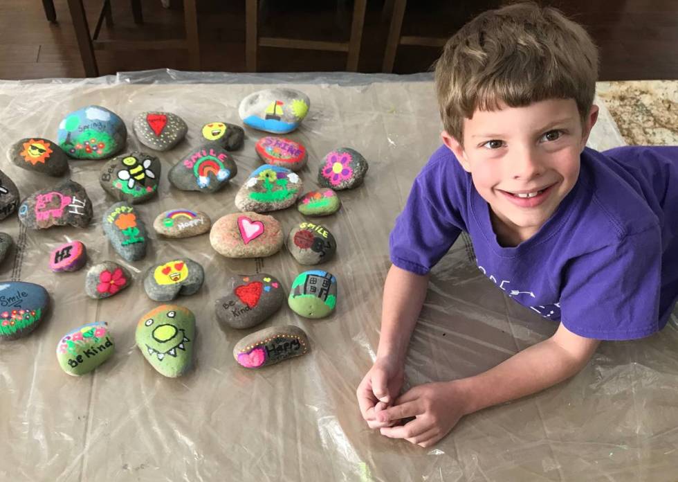 Las Vegas second-grader Braden Hahn painted rocks for neighbors during the pandemic. (Kimberly ...