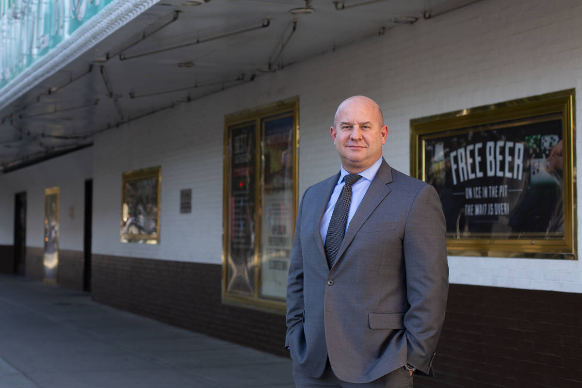 El Cortez general manager Adam Weisberg poses for a portrait outside the historic hotel and cas ...