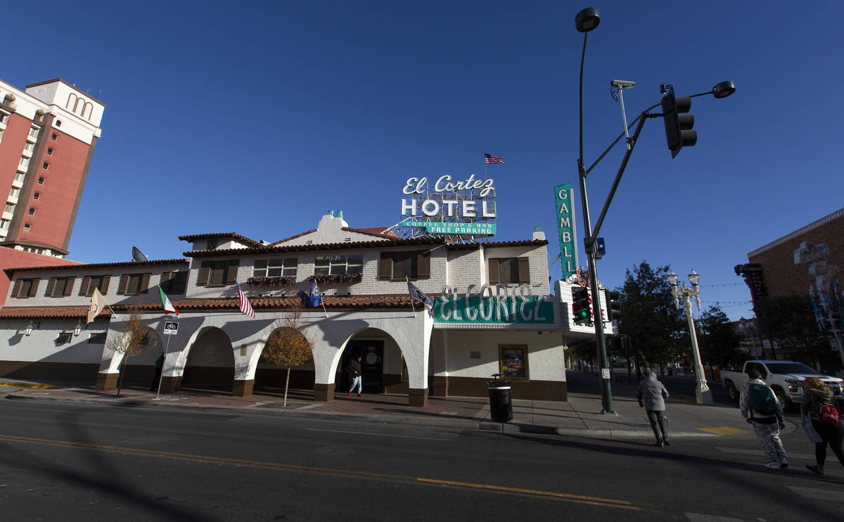 The El Cortez hotel and casino is seen on Wednesday, Dec. 23, 2020, in downtown Las Vegas. (Ell ...