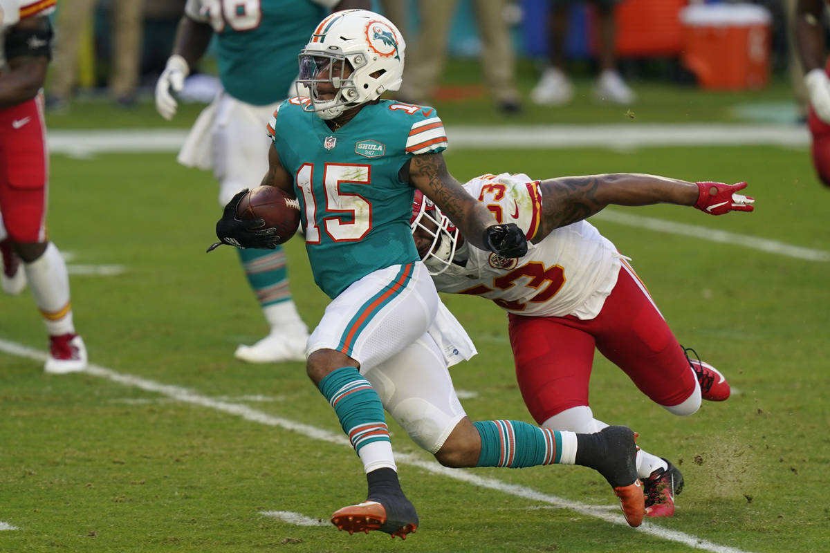 Miami Dolphins wide receiver Lynn Bowden Jr. (3) stands on the