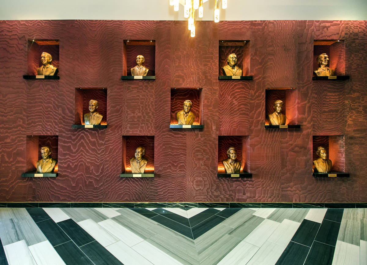 Busts of Las Vegas founders greet visitors arriving at the Legacy Club at Circa on Tuesday, Dec ...