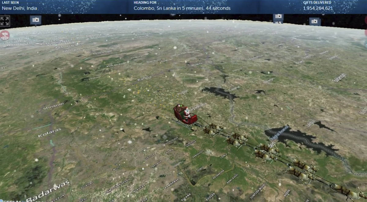 This photo provided by The North American Aerospace Defense Command (NORAD) shows the Santa Tra ...