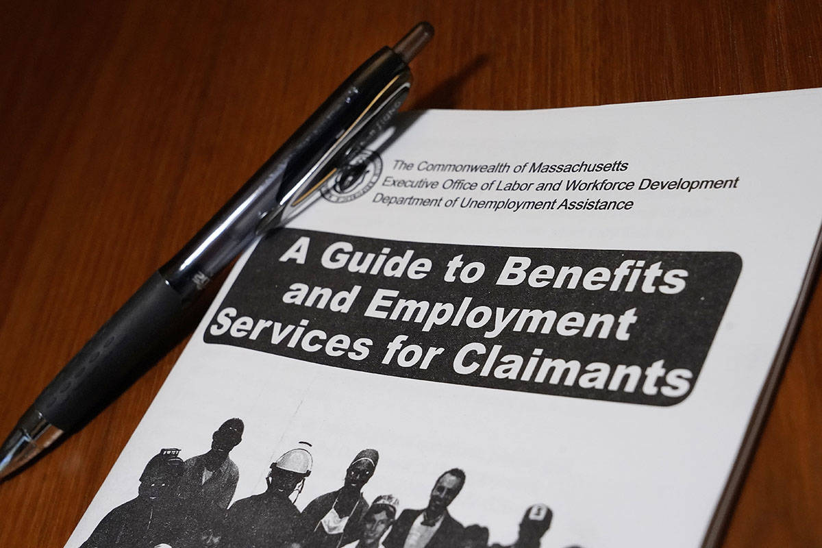 FILE - In this Nov. 5, 2020, file photo, a booklet describing unemployment benefits is seen on ...