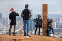 A gingerbread monolith stands on Christmas Day, Dec. 25, 2020, on a bluff in Corona Heights Par ...