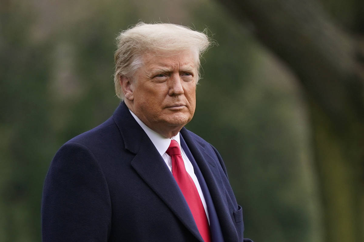 FILE - In this Dec. 12, 2020, file photo President Donald Trump walks on the South Lawn of the ...