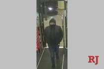 Las Vegas police are searching for a person who robbed a drug store on the 9400 block of West D ...