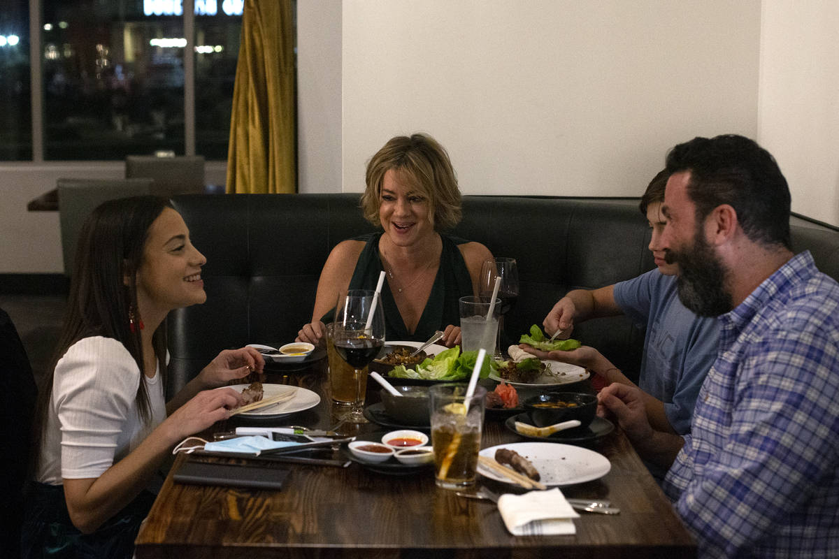 Alexandria Batteria, left, Annmarie Feiler, Ari Feiler and Andrew Feiler enjoy dinner at Chingl ...