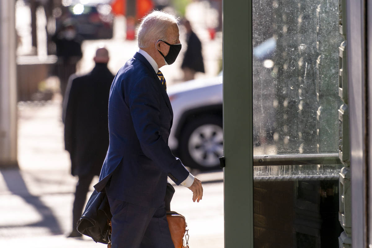 President-elect Joe Biden arrives at The Queen theater, Tuesday, Dec. 29, 2020, in Wilmington, ...