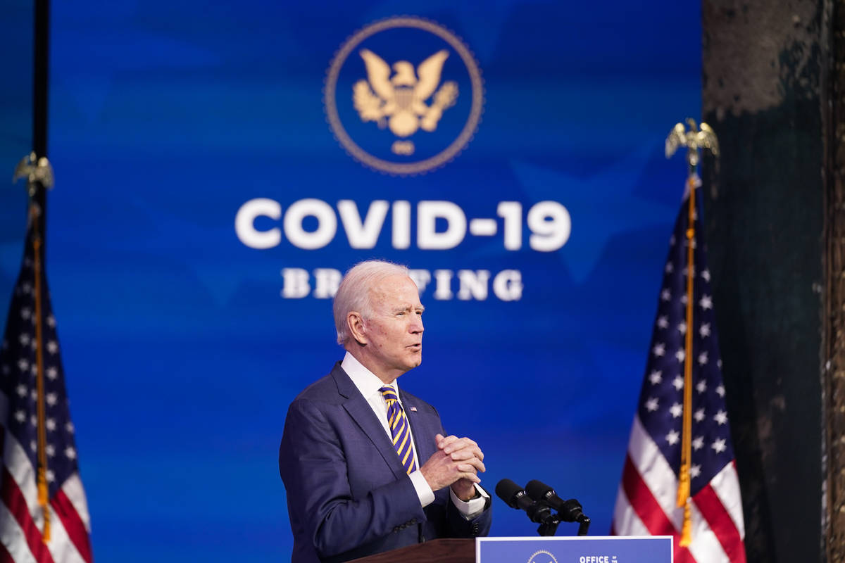 President-elect Joe Biden speaks at The Queen theater, Tuesday, Dec. 29, 2020, in Wilmington, D ...