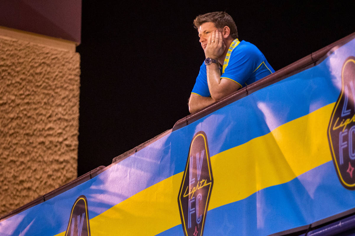 Las Vegas Lights FC Owner/CEO Brett Lashbrook takes in the match versus Portland Timbers 2 from ...