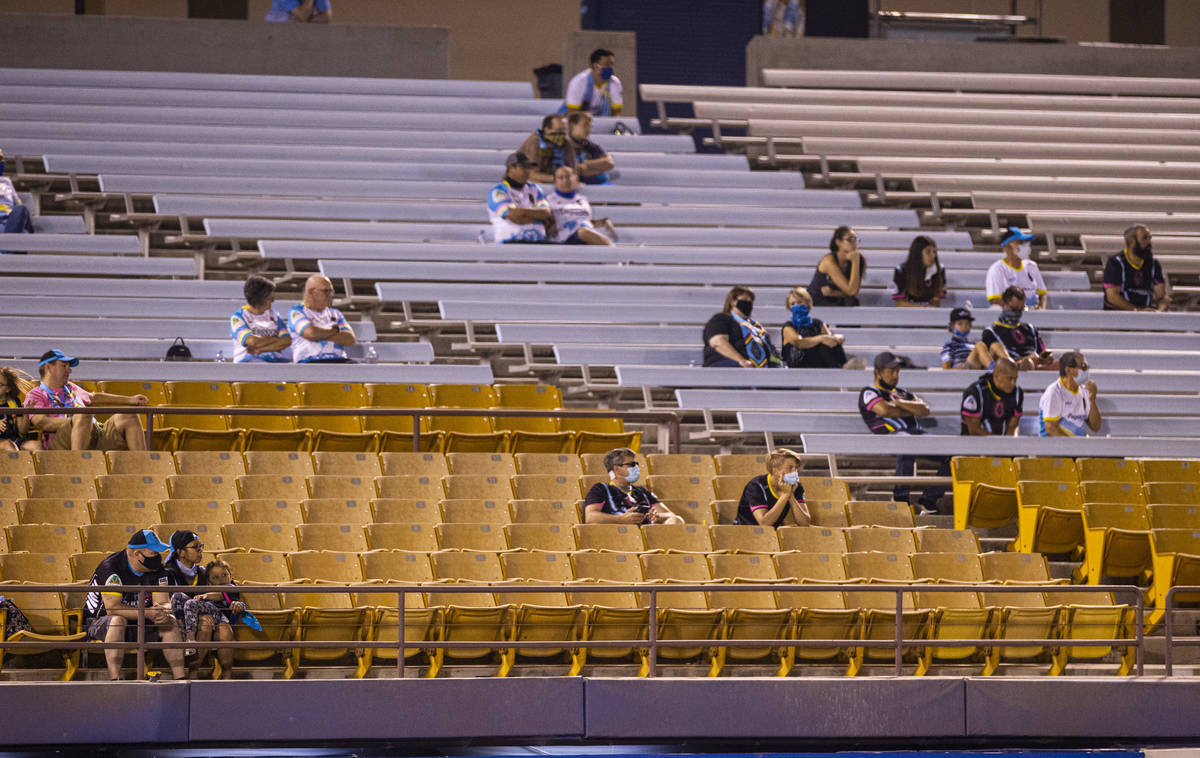 Las Vegas Lights FC fans watch the action during a USL Championship soccer game against Orange ...