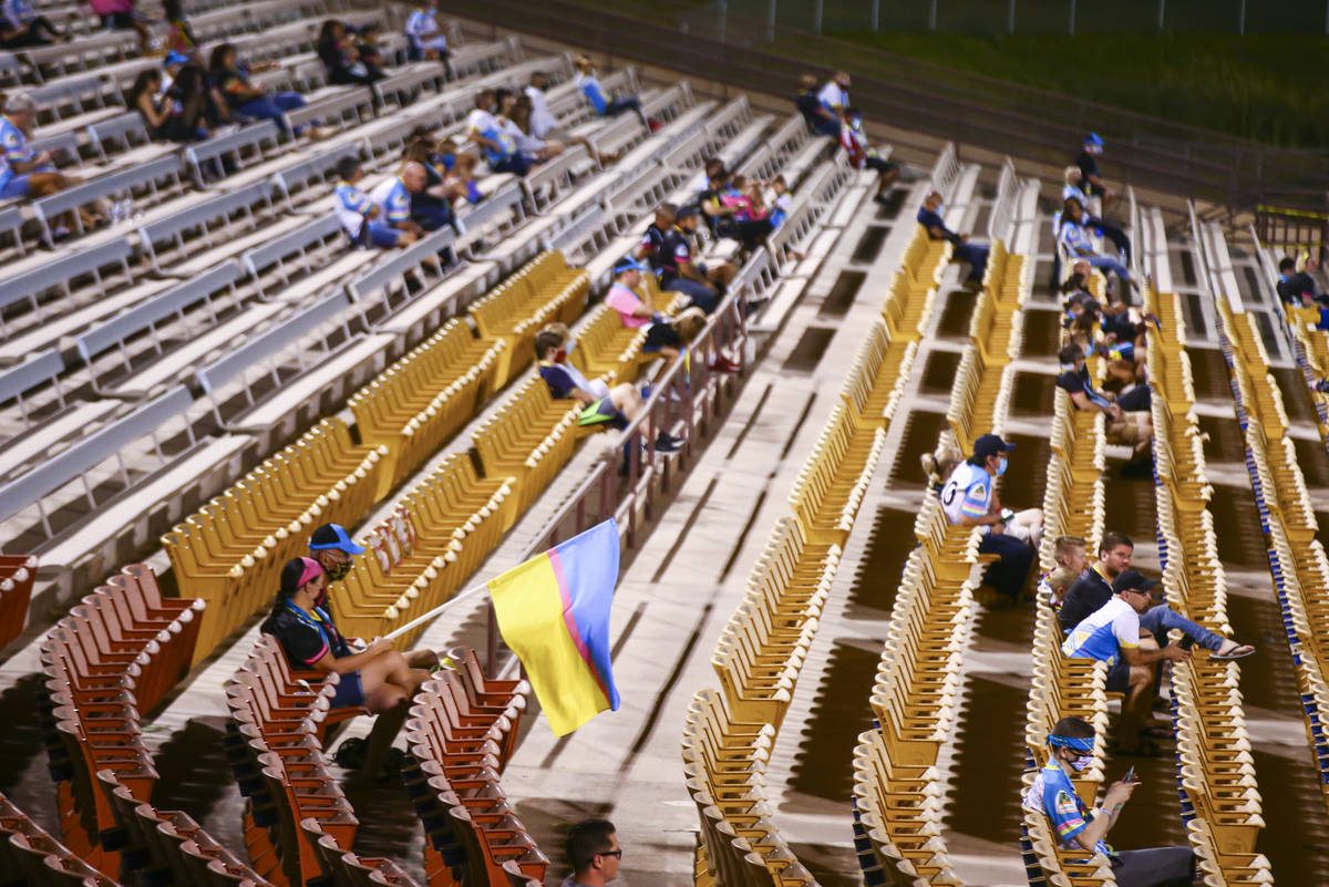 Las Vegas Lights FC fans watch the action during a USL Championship soccer game against Orange ...