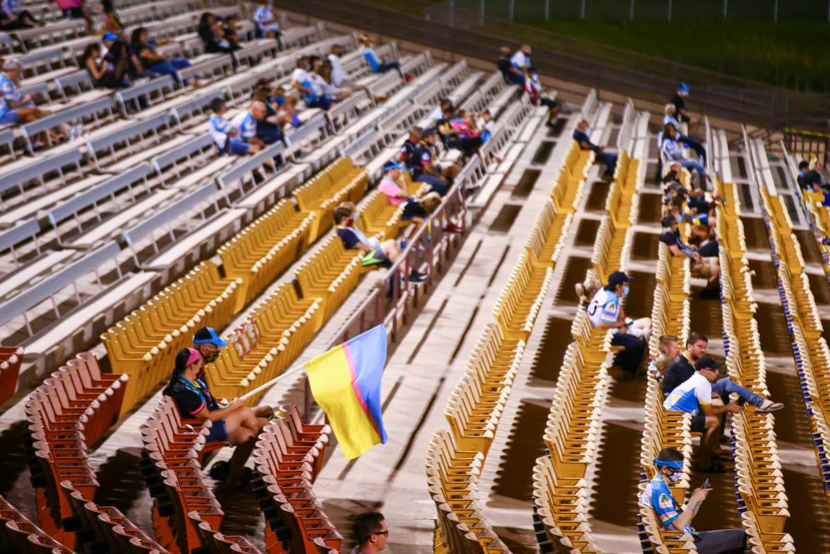 Las Vegas Lights FC fans watch the action during a USL Championship soccer game against Orange ...
