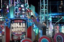 Mathis "Kid" Owhadi runs the "American Ninja Warrior" course in Las Vegas. (David Becker/NBC)