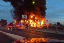 The Las Vegas Fire Department responds to a tire shop fire at Meadows Lane and Decatur Boulevar ...
