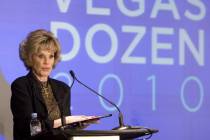 Mistress of ceremonies Phyllis McGuire speaks during the Saks Fifth Avenue presents the Vegas D ...
