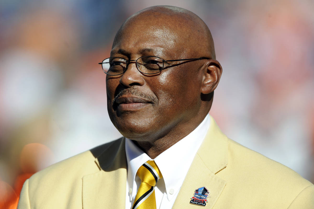 FILE - In this Sept. 26, 2010 file photo, former Denver Broncos running back Floyd Little speak ...