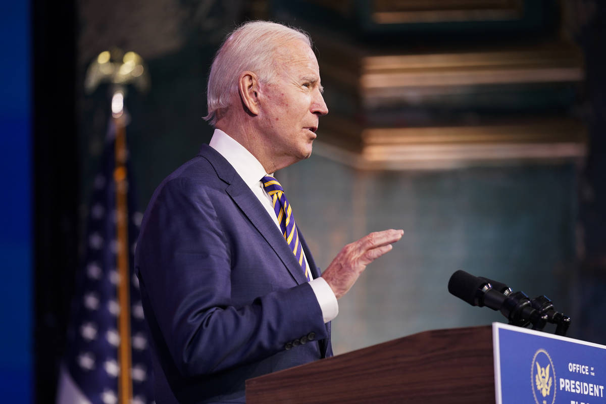 President-elect Joe Biden speaks at The Queen theater, Tuesday, Dec. 29, 2020, in Wilmington, D ...