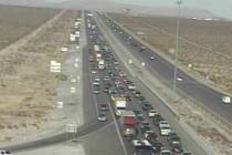 Traffic is backed up for 12 miles on southbound Interstate 15 near Primm on Saturday, Jan. 2, 2 ...