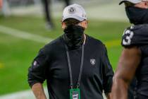 Raiders defensive coordinator Rod Marinelli watches as the team warms up prior an NFL football ...