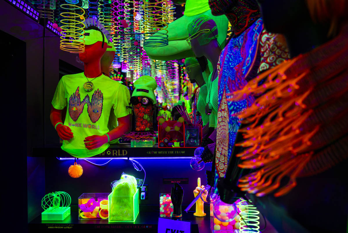 Merchandise in the gift shop is seen during a tour of Wink World at Area15 in Las Vegas on Tues ...