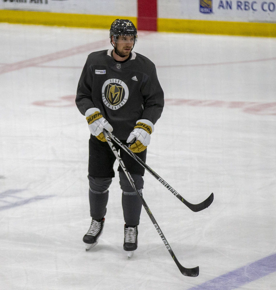 Golden Knights defenseman Shea Theodore (27) during practice on Thursday, Jan. 7, 2021, at City ...