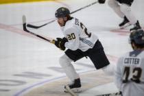 Golden Knights center Chandler Stephenson (20) skates after a puck during training camp on Wedn ...
