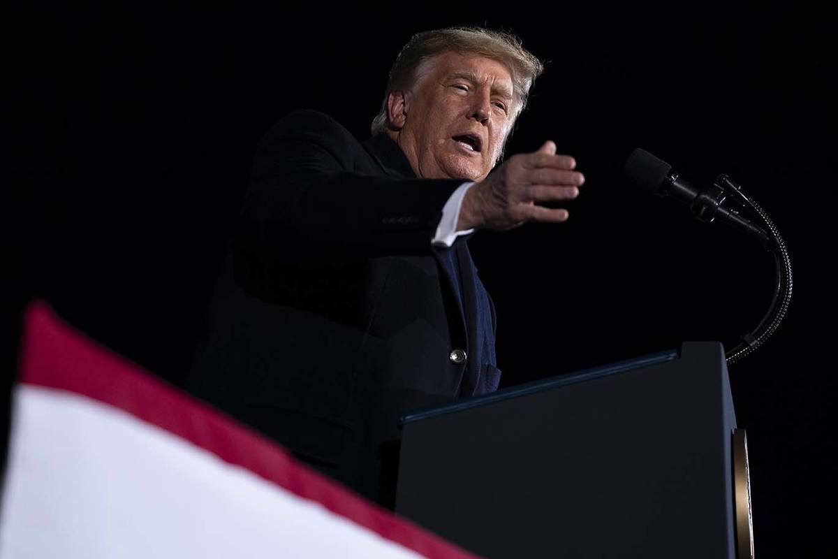 President Donald Trump speaks during a campaign rally for Sen. Kelly Loeffler, R-Ga., and David ...