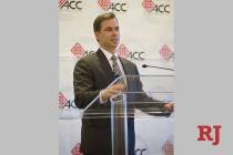 Jonathan Halkyard, then the vice president and CFO of Caesars Entertainment, addresses the crow ...
