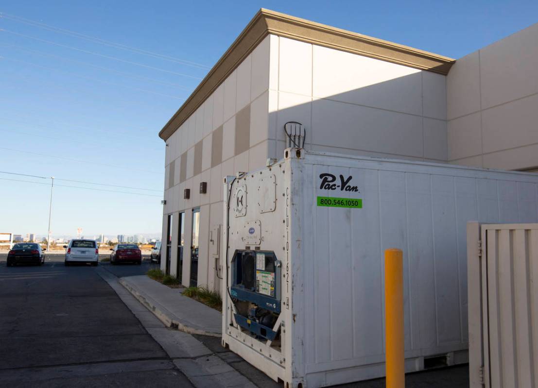 A refrigeration unit that holds bodies sits outside Kraft-Sussman Funeral and Cremation Service ...