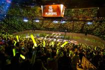 Knights fans welcome their team before the first period of Game 3 of an NHL Western Conference ...