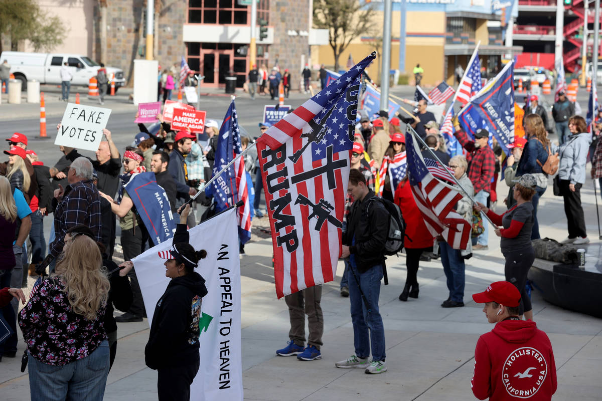 Pro-Trump protesters rally outside the Lloyd George U.S. Courthouse in downtown Las Vegas Wedne ...