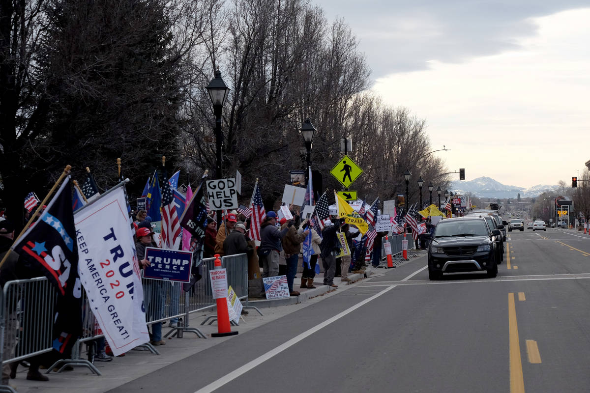 A few hundred Trump supporters gathered Wednesday outside the Legislative Building in Carson Ci ...