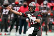 Tampa Bay Buccaneers quarterback Tom Brady (12) throws a pass against the Atlanta Falcons durin ...