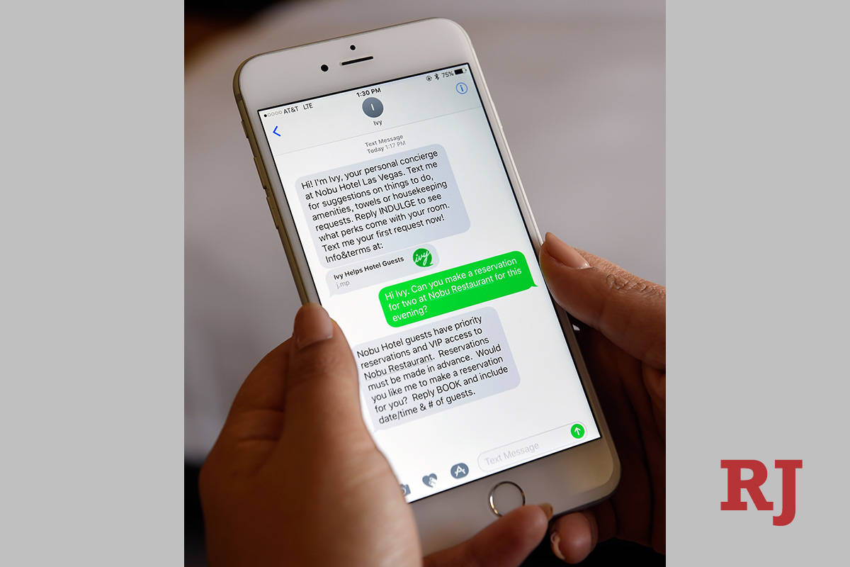 Ivy, a virtual concierge text-messaging system offered to guests Monday, Sept. 25, 2017, in Las ...