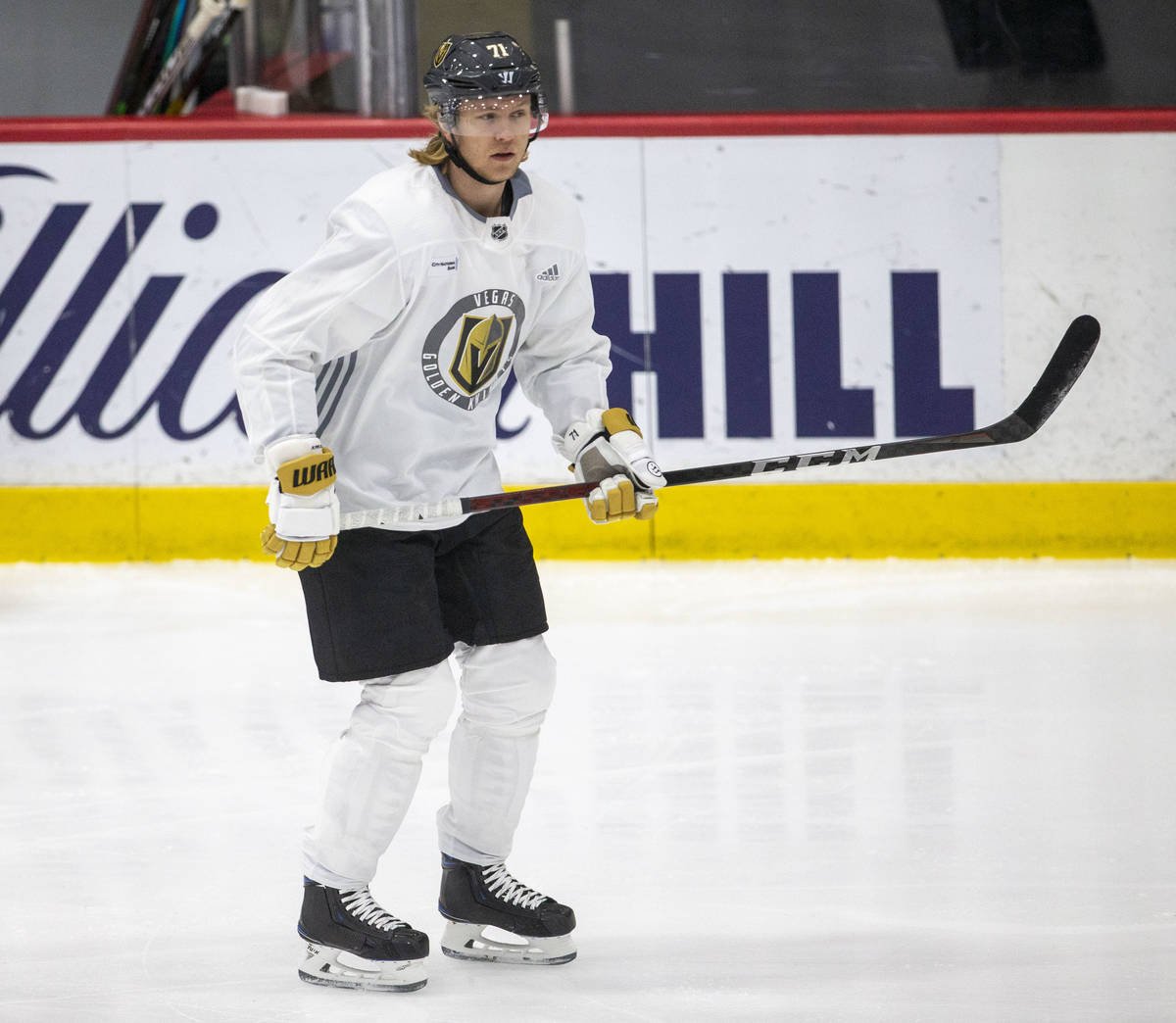 Golden Knights center William Karlsson (71) on the ice during practice on Thursday, Jan. 7, 202 ...