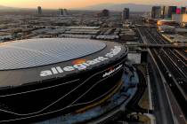 Aerial view of Allegiant Stadium and the Las Vegas Strip. (Michael Quine/Las Vegas Review-Journ ...