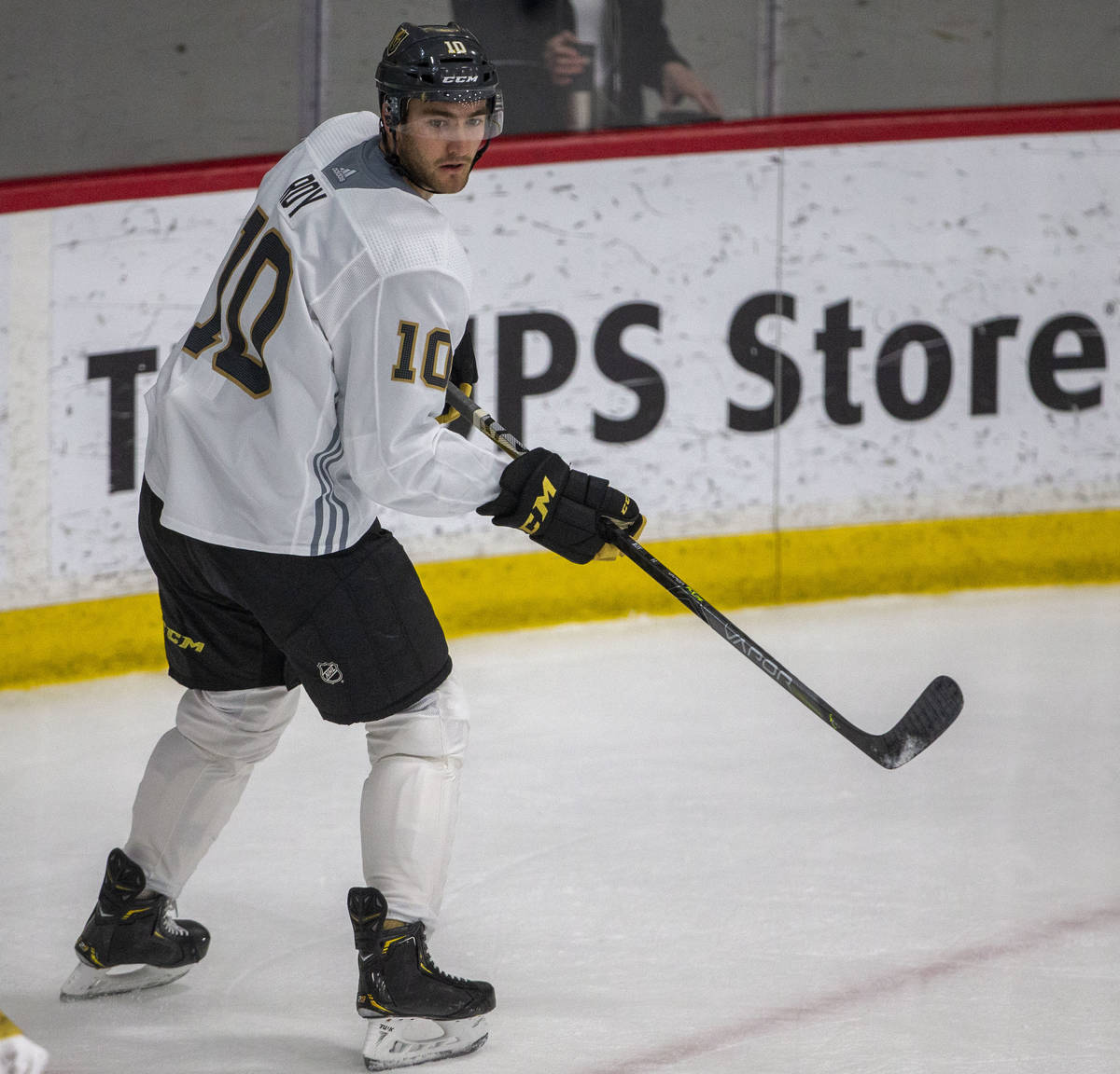 Golden Knights center Nicolas Roy (10) during training camp on Wednesday, Jan. 6, 2021, at City ...