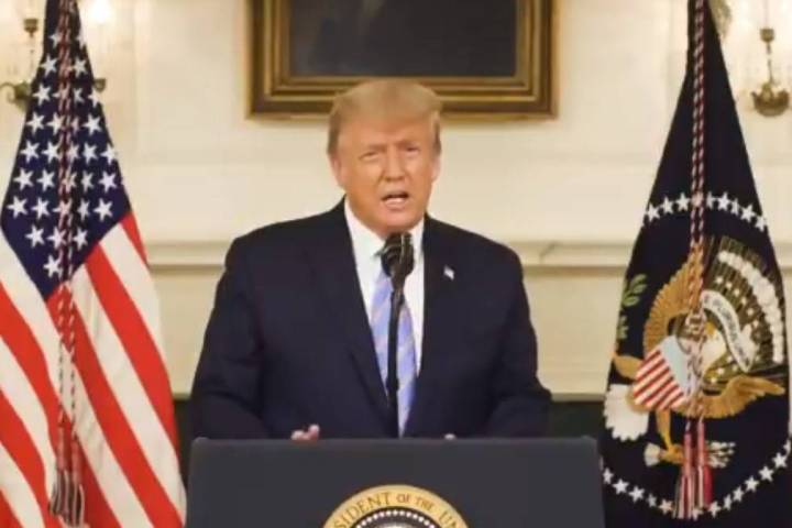 President Donald Trump speaks at the White House in Washington on January 7, 2020. (screengrab ...