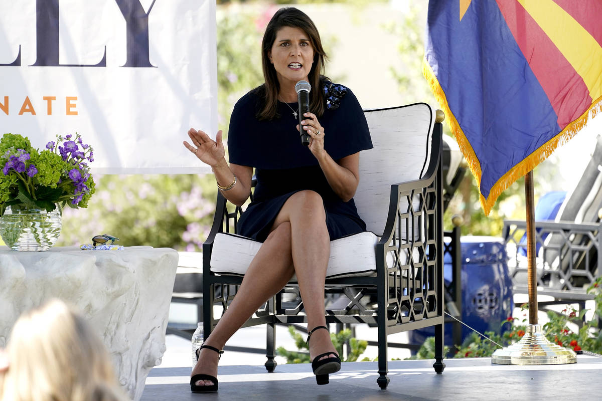 Former U.N. Ambassador Nikki Haley campaigns for U.S Sen. Martha McSally, R-Ariz., Monday, Oct. ...