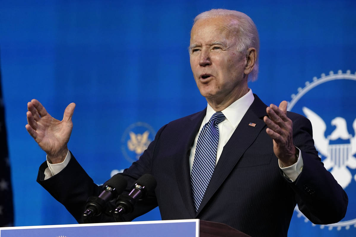 President-elect Joe Biden speaks during an event at The Queen theater in Wilmington, Del., Thur ...