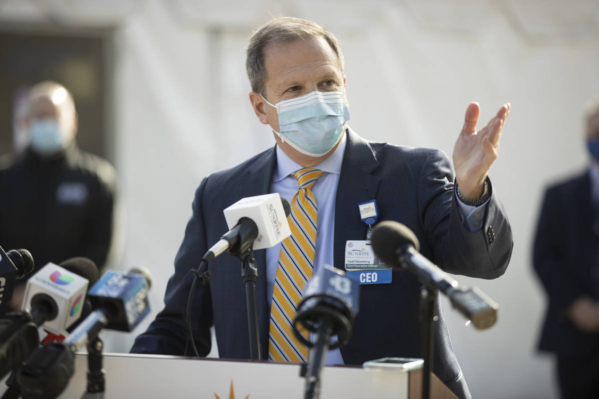 Todd Sklamberg,CEO for Sunrise Hospital & Medical Center, speaks during a press conference ...