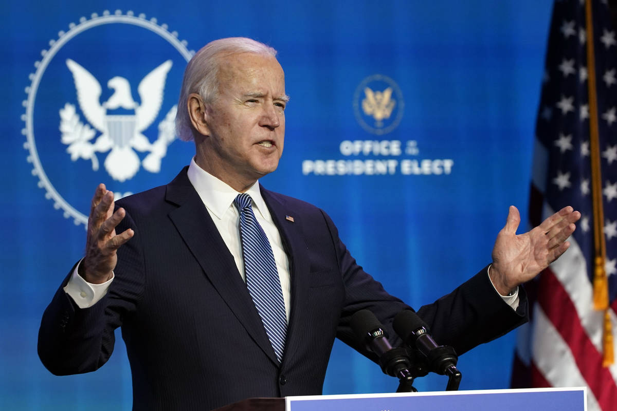 President-elect Joe Biden speaks during an event at The Queen theater in Wilmington, Del., Thur ...