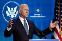 President-elect Joe Biden speaks during an event at The Queen theater in Wilmington, Del., Thur ...